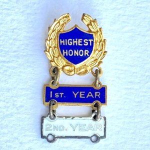 Vintage Elgin Cook County Illinois Gold Tone Highest Honor Academic Lapel Pin